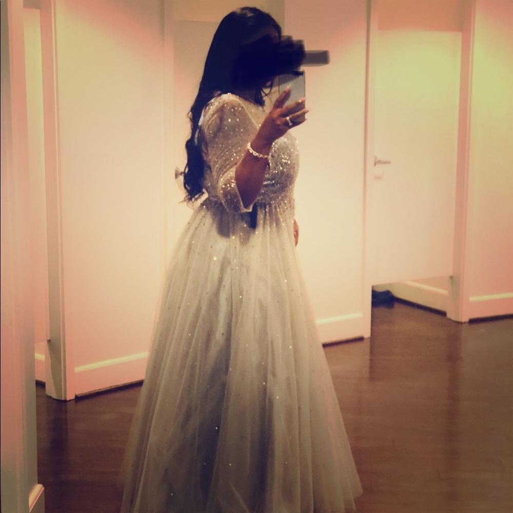 Grey rhinestone formal dress